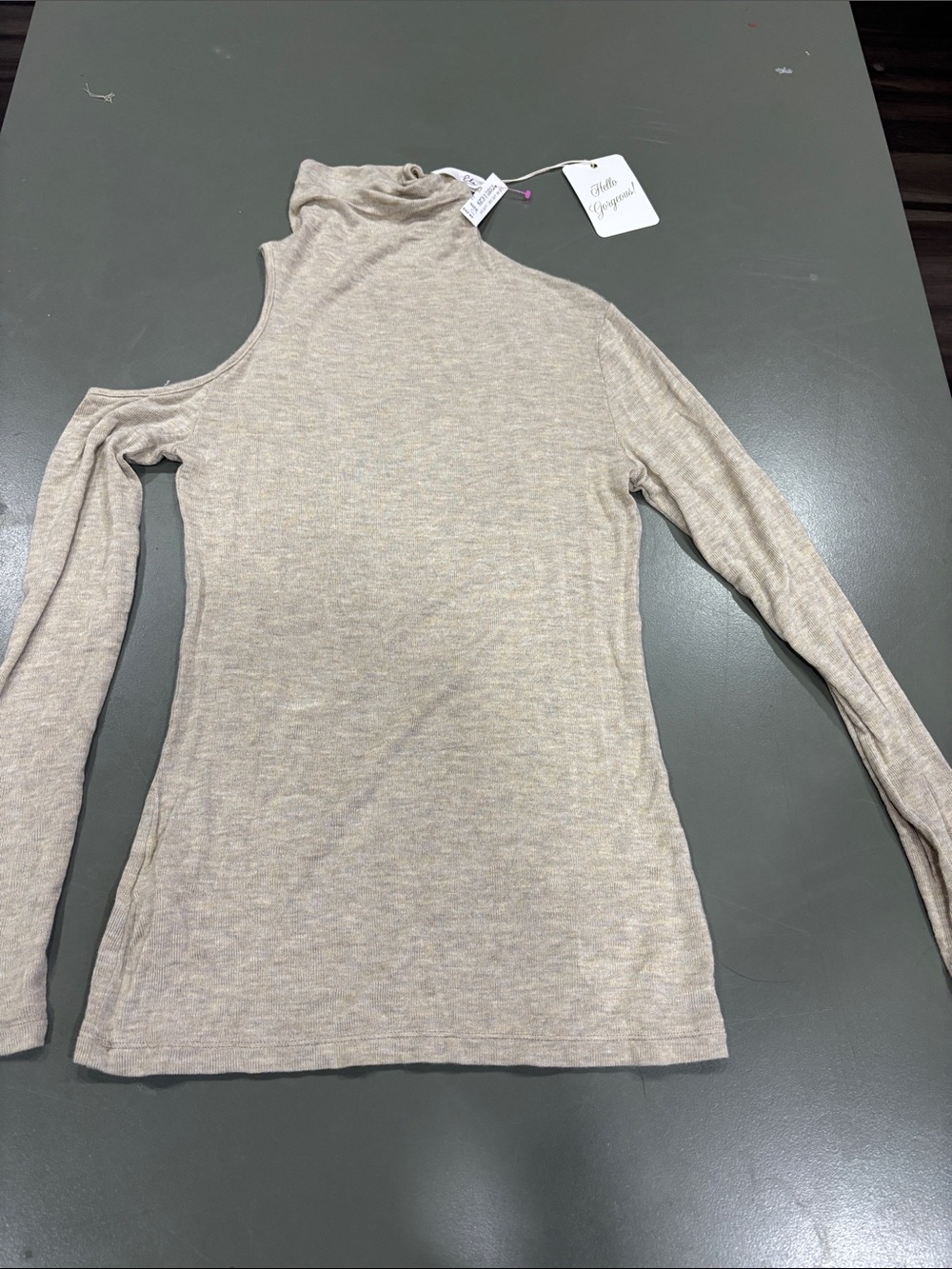 NWT..Cold Shoulder Turtleneck Long Sleeve Top - Beige